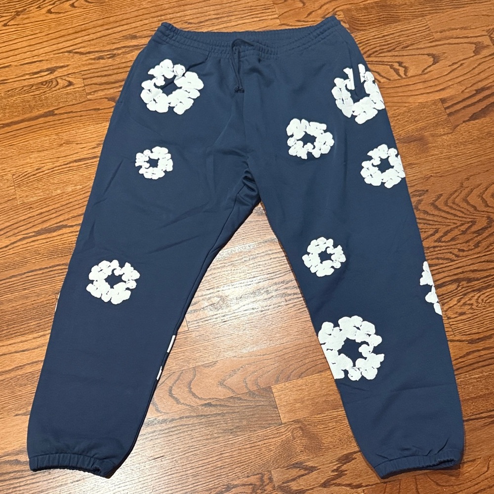 Men's Navy Joggers with White Floral Design